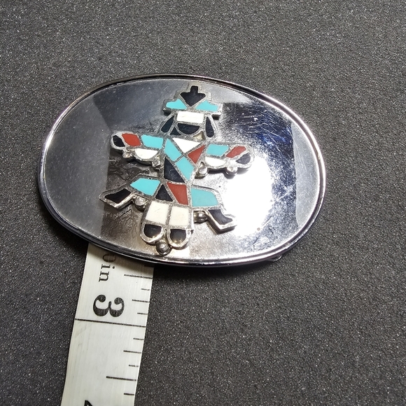 Raintree Silver Tone Oval Shaped Native American Zuni Knifewing Belt Buckle see - Picture 6 of 9